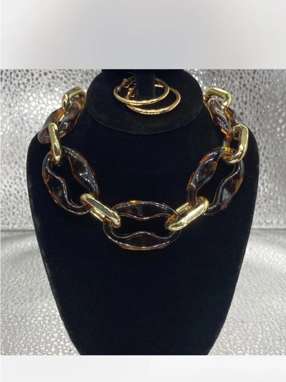 Southwestern **^ Gold / Amber ^^^ Chunky Link Necklace / Hoop Earrings *** - Picture 5 of 9